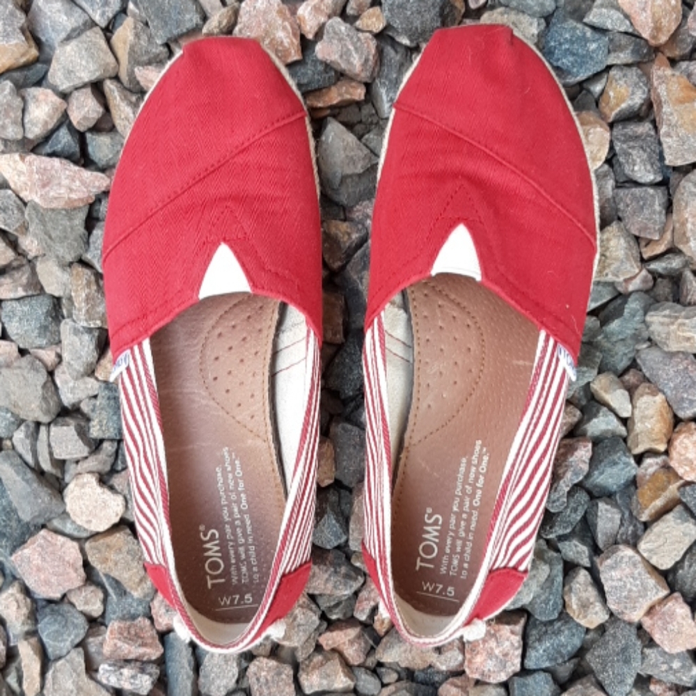 Toms red striped espadrille canvas flats 7.5 - Picture 3 of 7